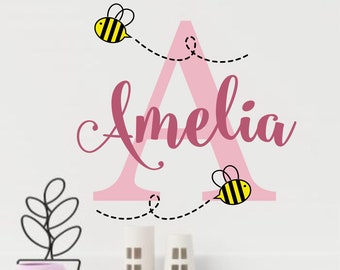 Bumble Bee Wall Decal,  Personalized Bee Name Wall Decal - Girls Boys Name Wall Decal - Nursery Wall Decal - Bumble Bee Name Decals
