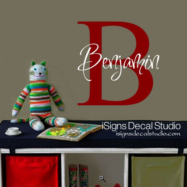 Inital Name Wall Decal Personalized Nursery Wall Decal Boys Etsy