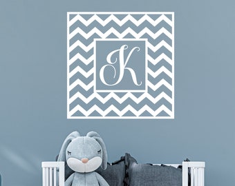 Chevron Kids Nursery Wall Decal - Kids Personalized Initial Chevron Wall Decal Sticker