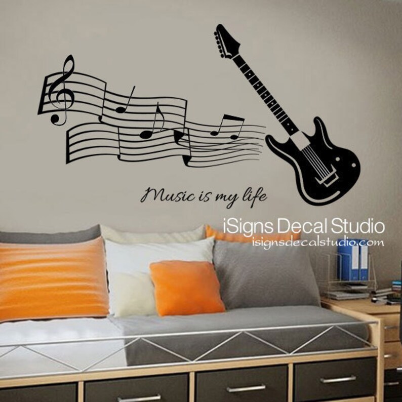 MUSIC WALL DECAL Guitar Wall Decal Music is My Life Decal Etsy