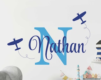 AIRPLANE Personalized Wall Decal, Kids Room Decal, Boys Decal, Vinyl Wall Stickers