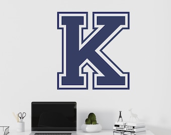 Varsity Letter Nursery Kids Room Wall Decal, Custom Letter Initial Wall Decal for Kids Room