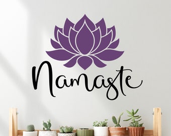 Namaste Lotus Flower Decal - Yoga Wall Decal - Namaste Sign - Namaste Wall Art - Yoga Decor