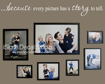 Because Every Picture Has a Story to Tell - Family Wall Quote - Family Room Decal -- Picture Collage Decal - Family Wall Decal