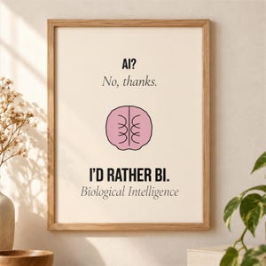 Minimalist Brain Art Print, AI vs Biological Intelligence (Digital Download)