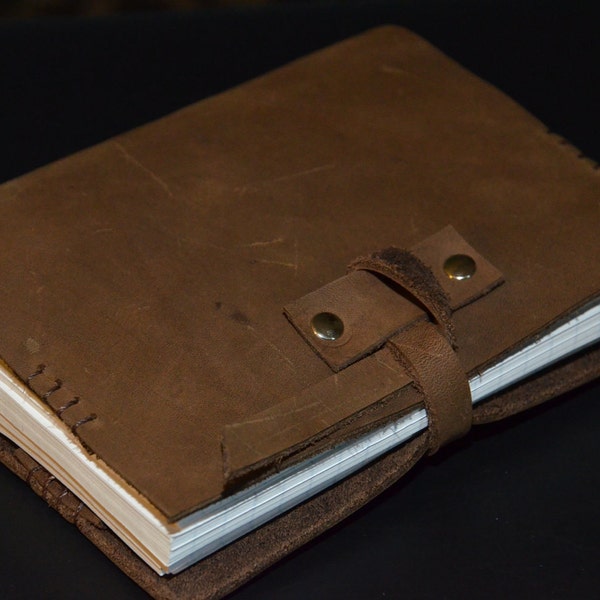 Brown Leather Journal / Notebook, Handtooled, Brown Thick Leather, Refillable
