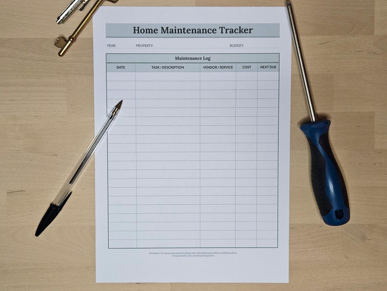 Printable Home Maintenance Tracker (minimalist) - Property Management ...