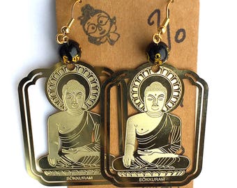 Buddha Earrings, Sitting Buddha Earrings, Ohm Earrings, Yoga Earrings, Meditation Earrings, Statement Earrings