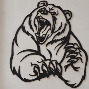 Bear Wall Art, Metal Wall Decor, Roaring Bear, Raised Front Paws, Sharp Claws, Angular Fur Details, Wildlife Silhouette, Bold Animal Design
