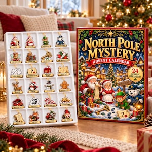 Personalized Christmas Mystery Advent Calendar, 24 Acrylic North Pole Ornaments, Blind Box with Charms