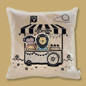 Ice cream stand cushion interactive plushie toy playful pocket handmade handprint fair trade cotton kids room image 1