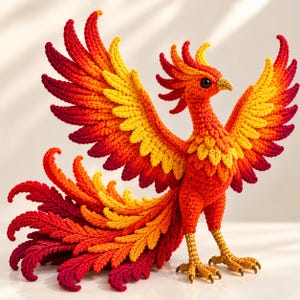 Phoenix Crochet Pattern, Firebird Amigurumi PDF, Layered Feather Bird