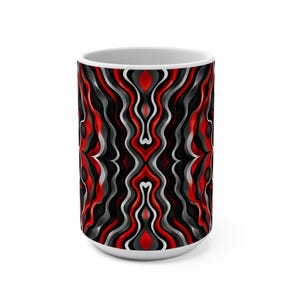Scarlet Steel Mug | Red Black Silver Abstract Art | Liquid Rhythm | 15 oz Ceramic Mug