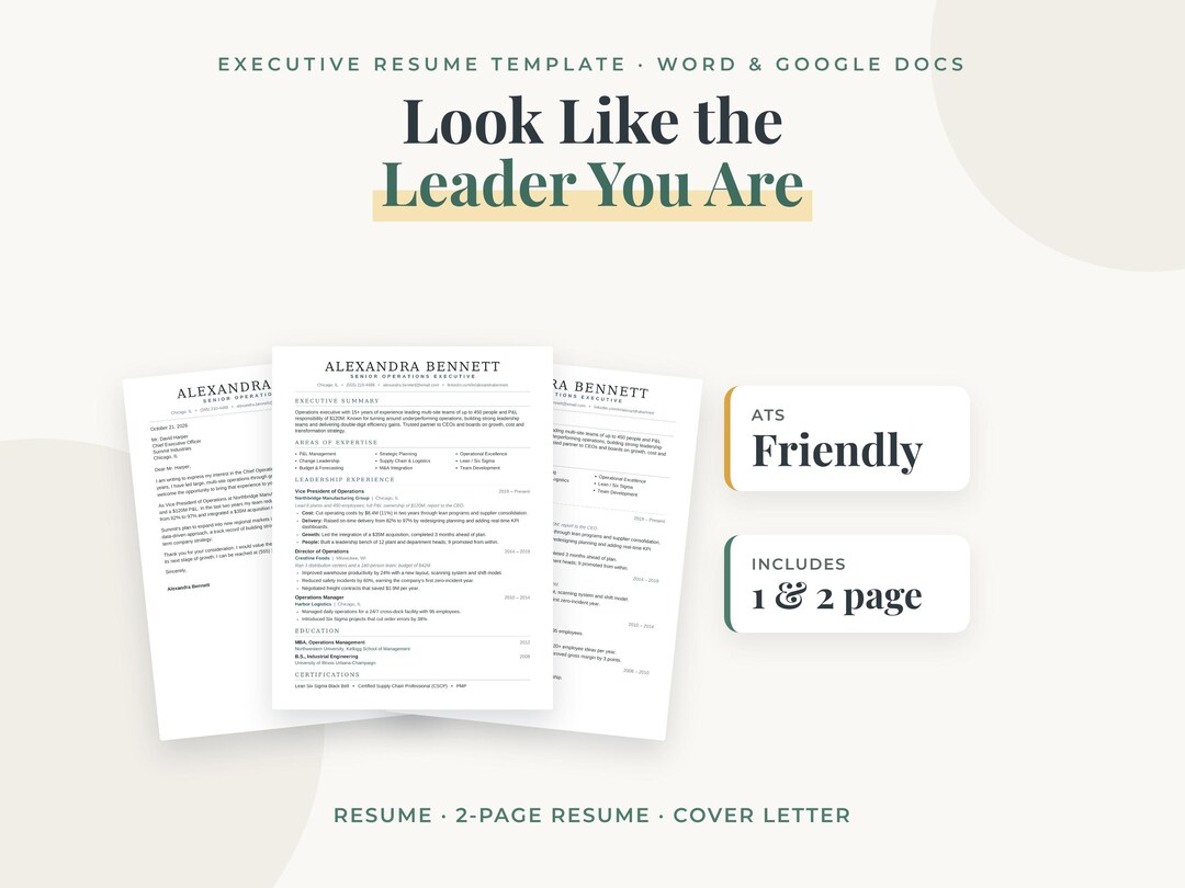 Executive Resume Word & Google Docs, CEO Director CV Template With ...