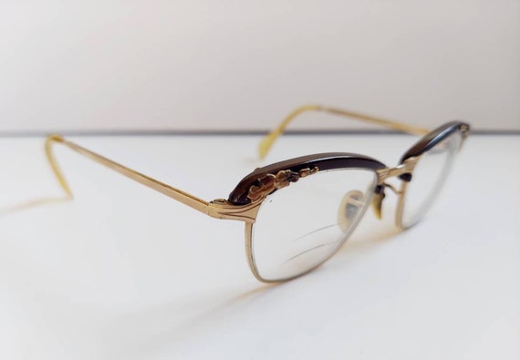 Vintage 1960s Brown & Gold 12k Horn Rimmed Eyegla… - image 1