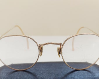 Vintage 1920s Gold Round Rimmed Ornate Eyeglasses Frames