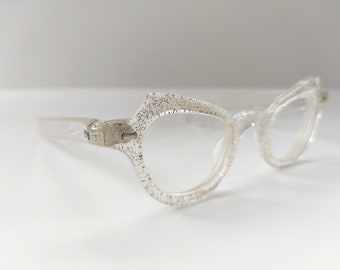 Vintage 1960s Clear and Gold Cats Eye Glasses Frames