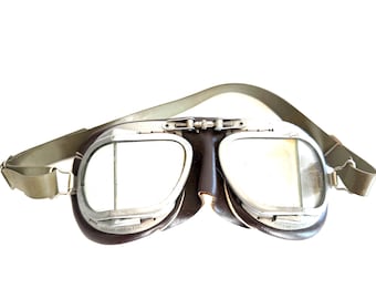 RAF Mark 8 WW2 Goggles, Blue Painted Frames, Brown Leather and