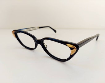 Vintage 1960s Black and Gold Catseye Glasses