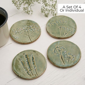 Green Meadow Wild Flower Ceramic Coasters, Set Of Four Ceramic Coasters or Individual