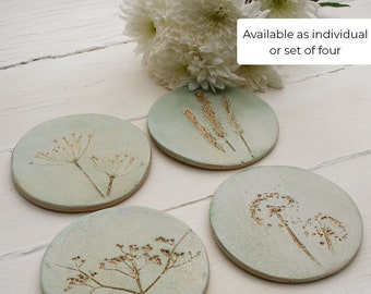 Green And Gold Wild Flower Coasters - Set Of Four Ceramic Coasters