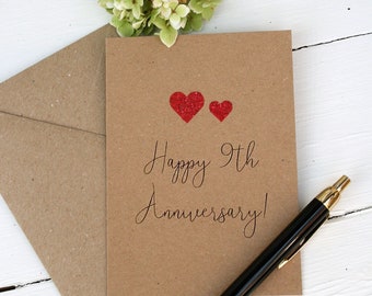 Nine Year Anniversary Card, Happy 9th Anniversary Gift, Add Matching Coaster, Wedding Anniversary Milestone Pottery