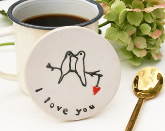 I Love You Ceramic Coaster, Ceramic Coaster For Your Partner For Valentines, Gifts for Her, Gifts for Him