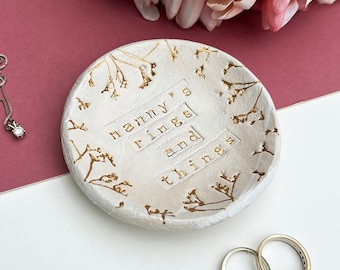 Rings and Things Ceramic Jewelry Dish, Handmade Personalised Ring Jewellery  Dish, Gold or Silver, Grandparent trinket gift, Nanny, Grandma,