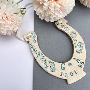 Ceramic Wedding Horseshoe With Blue Detail