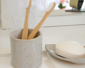 Blue Speckled Toothbrush Pot