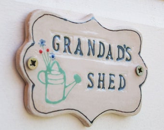 Grandad&#39;s Ceramic Shed Sign, Personalised Outdoor Garden Shed Ceramic Sign, Granddad Gift For Father&#39;s Day, Gift for him