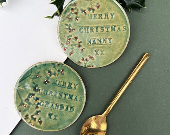 Green Christmas Grandparent Coaster