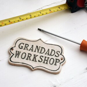 Grandad&#39;s Workshop Ceramic Sign, Personalised Shed Sign For Outdoors, Gifts for Him, Gifts for the Grandparents