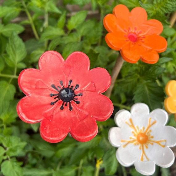 Ceramic Flower Cane Toppers and Bee Bath - Etsy
