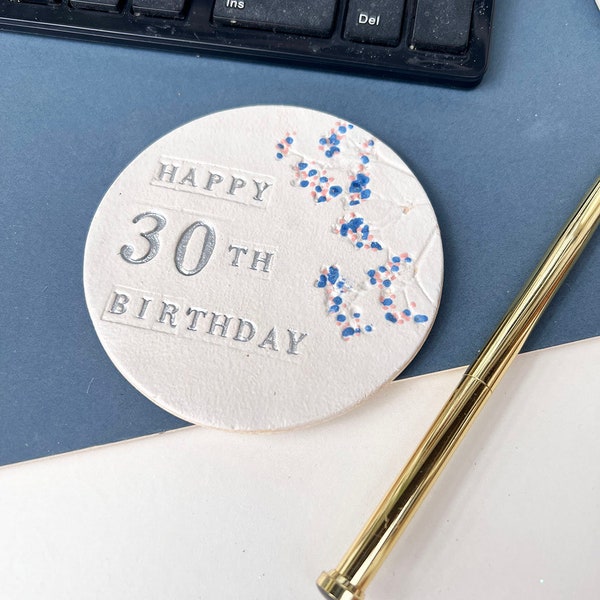 30th Birthday Floral Coaster, Milestone Birthday Ceramic Gift With Optional Matching Greetings Card