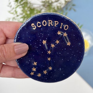 Blue Zodiac Constellation Star Sign Coaster, Blue and Gold, Unique Personalised Birthday Gifts, Handmade Ceramic Gifts, Unisex Gifts