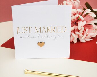 Just Married Card, Newly Wed Wedding Card, Blank Inside For Own Message, Greetings Card For Bride And Groom