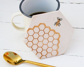 Hexagonal Ceramic Bee Coaster