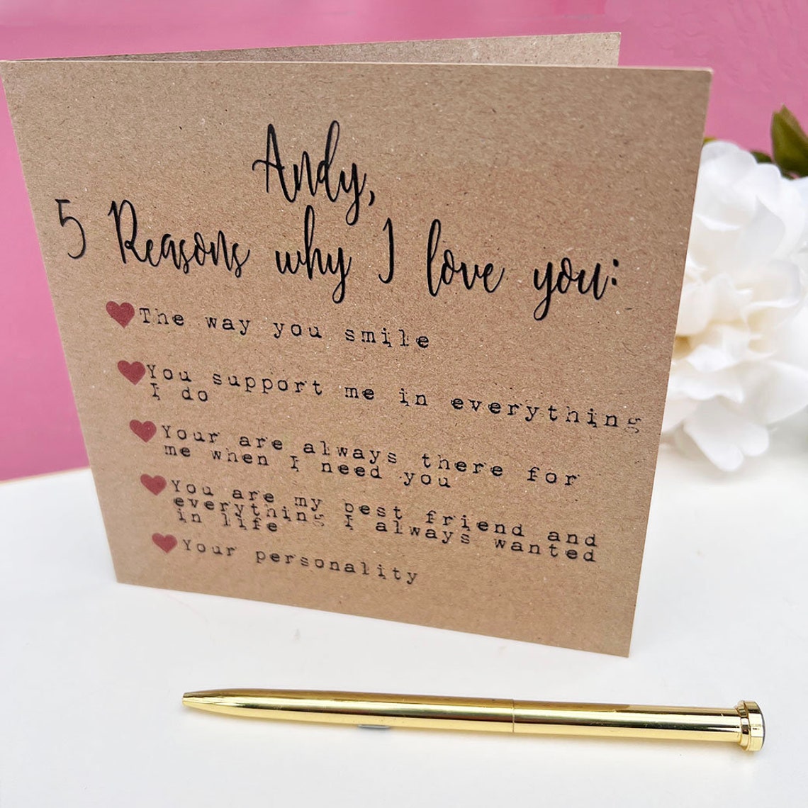 Five Reasons I Love You Valentine's Card, Personalised Greetings Card ...