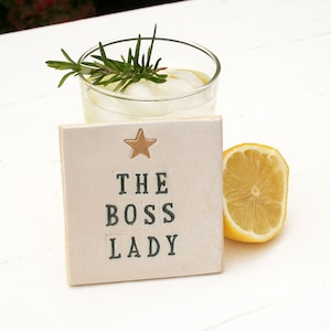 The Boss Lady Ceramic Coaster, Personalised Handmade Keepsake Gift For Your Empolyer, Boss Lady Of The House, Gifts for Her