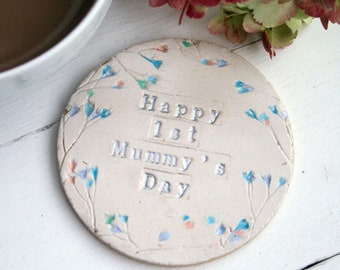 Floral First Mummy's Day Ceramic Coaster, Personalised Mother's Day Floral Coaster, Gifts for Mum, Gifts for Mummy from little one