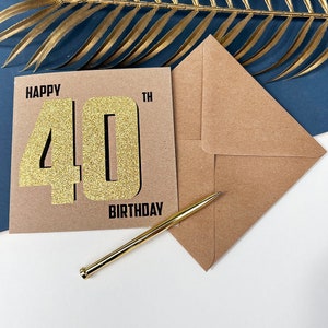 40th Black And Gold Birthday Card, Milestone Birthday Greetings Card, Blank Inside For Own Message