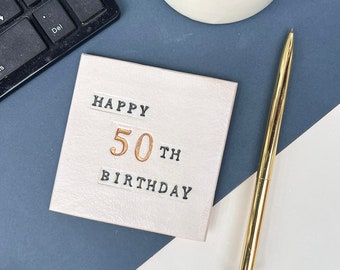 50th Birthday  Coaster, Milestone Birthday Ceramic Gift With Optional Matching Greetings Card