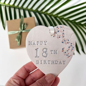 18th Birthday Hanging Heart, Milestone Birthday Ceramic Gift With Optional Matching Greetings Card