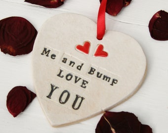 Me And Bump Hanging Heart, Mother's Day or Father's Day Gift, Handmade Ceramic Keepsake for the Family