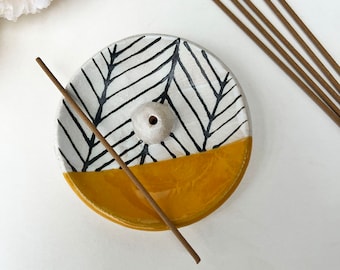 Mustard Herringbone Incense Dish