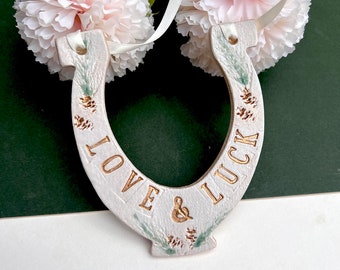 Forest Themed Love And Luck Ceramic Wedding Horseshoe