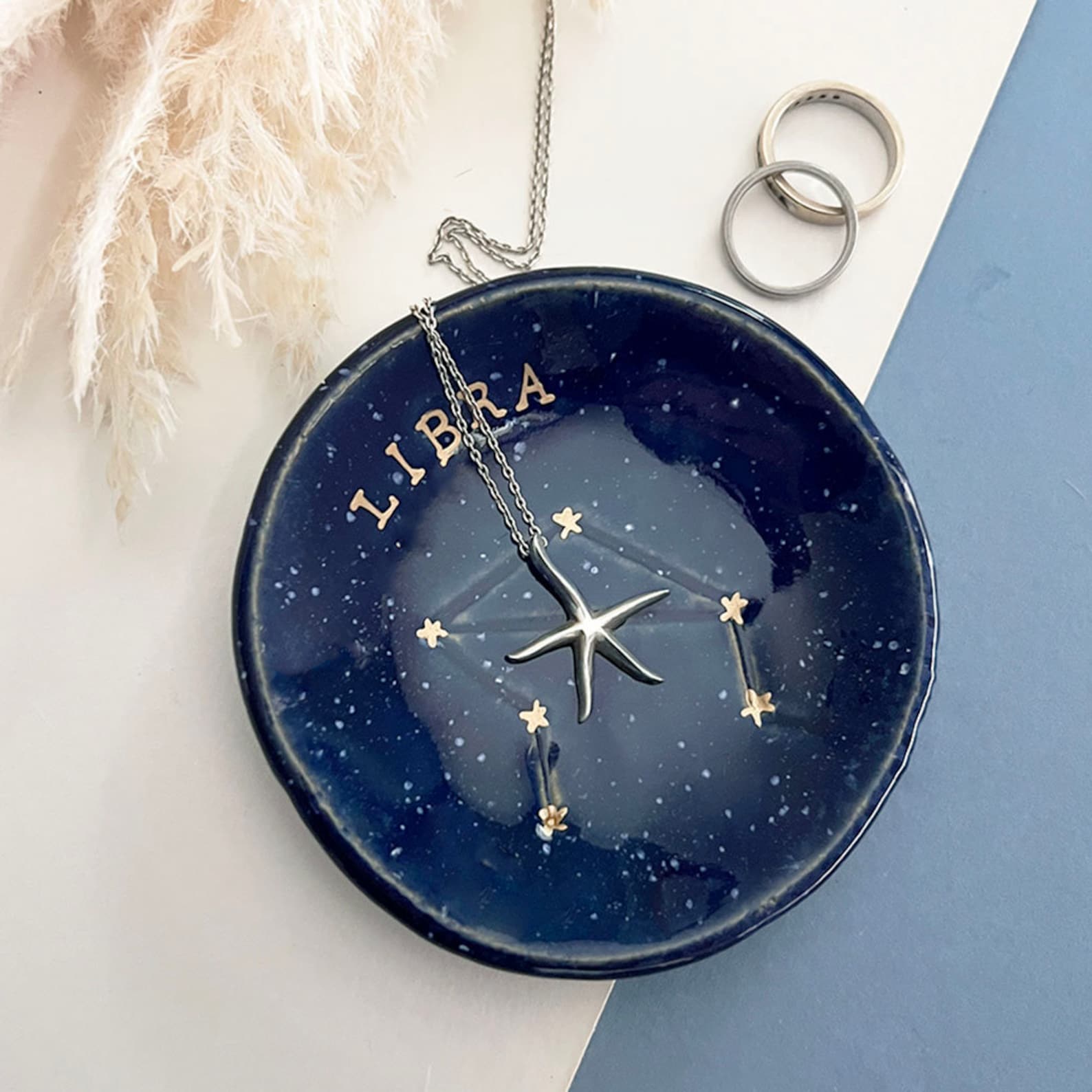 Star Sign Rings Blue Zodiac Constellation Star Sign Ring Dish, Blue and Gold, Unique ...