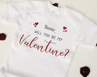 Will You Be My Valentine T Shirt, Baby Clothing for Valentine's Day, Personalised T-shirt/Babygrow for Little One For Valentines
