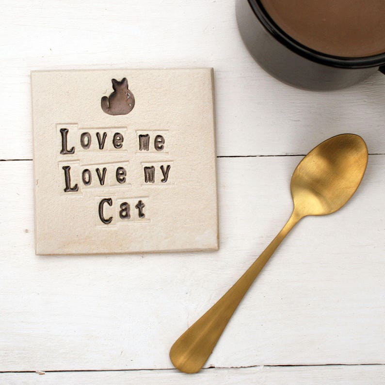 Love Me Love My Cat Ceramic Coaster image 1